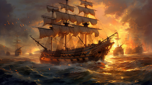 Fiery Skirmish on the High Seas 0145  Big XXL Large Giant Canvas or Mural Giclee Framed Oversized Wall Art 300dpi