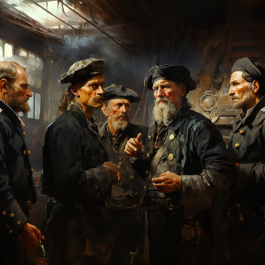 The Sailors Solemn weathered old sea captain and crew Conclave Captain 0150 Big XXL Large Giant Canvas or Mural Giclee Framed Oversized Wall Art For Home or Office Wall Decor