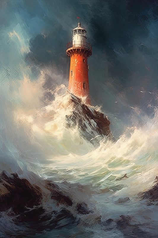 Turbulent ocean lighthouse 0038  Big XXL Large Giant Canvas or Mural Giclee Framed Oversized Wall Art 300dpi