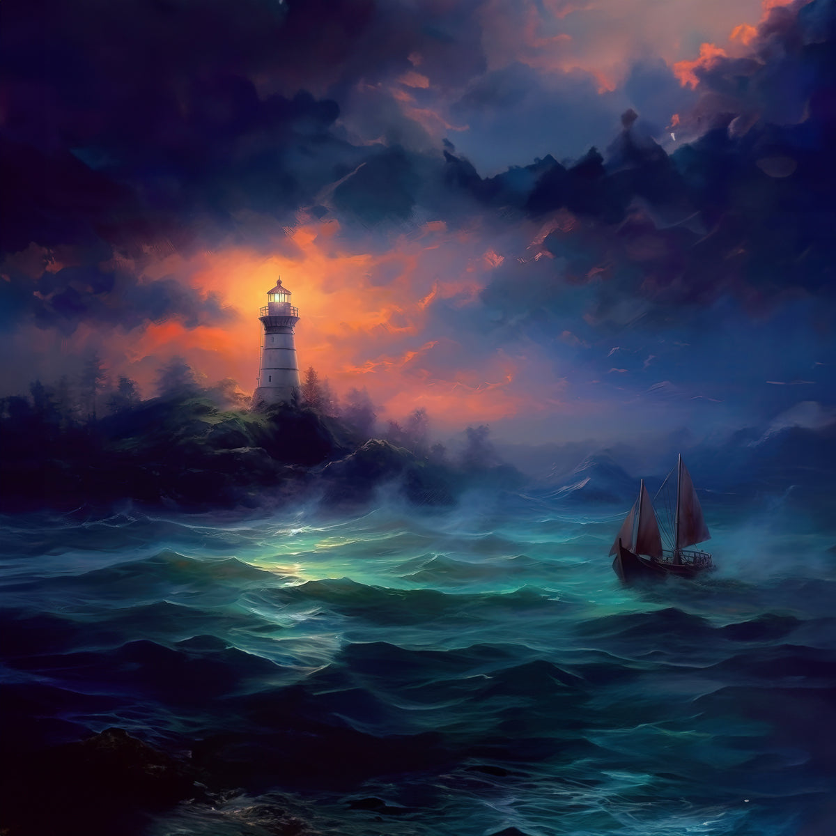 Afterglow Voyages Beacon Through the Storm 0043e  Big XXL Large Giant Canvas or Mural Giclee Framed Oversized Wall Art