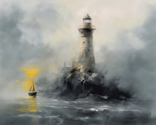 Lighthouse in the Mist 0050 Big XXL Large Giant Canvas or Mural Giclee Framed Oversized Wall Art  300dpi