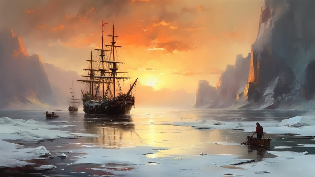 Sunset Over Glacial Seas 0052  Big XXL Large Giant Canvas or Mural Giclee Framed Oversized Wall Art 300dpi