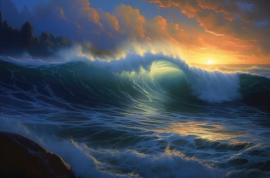 The Last Glimpse of sun thru the Wave Seascape 0079 Big XXL Large Giant Canvas or Mural Giclee Framed Oversized Wall Art For Home or Office Wall Decor 300dpi