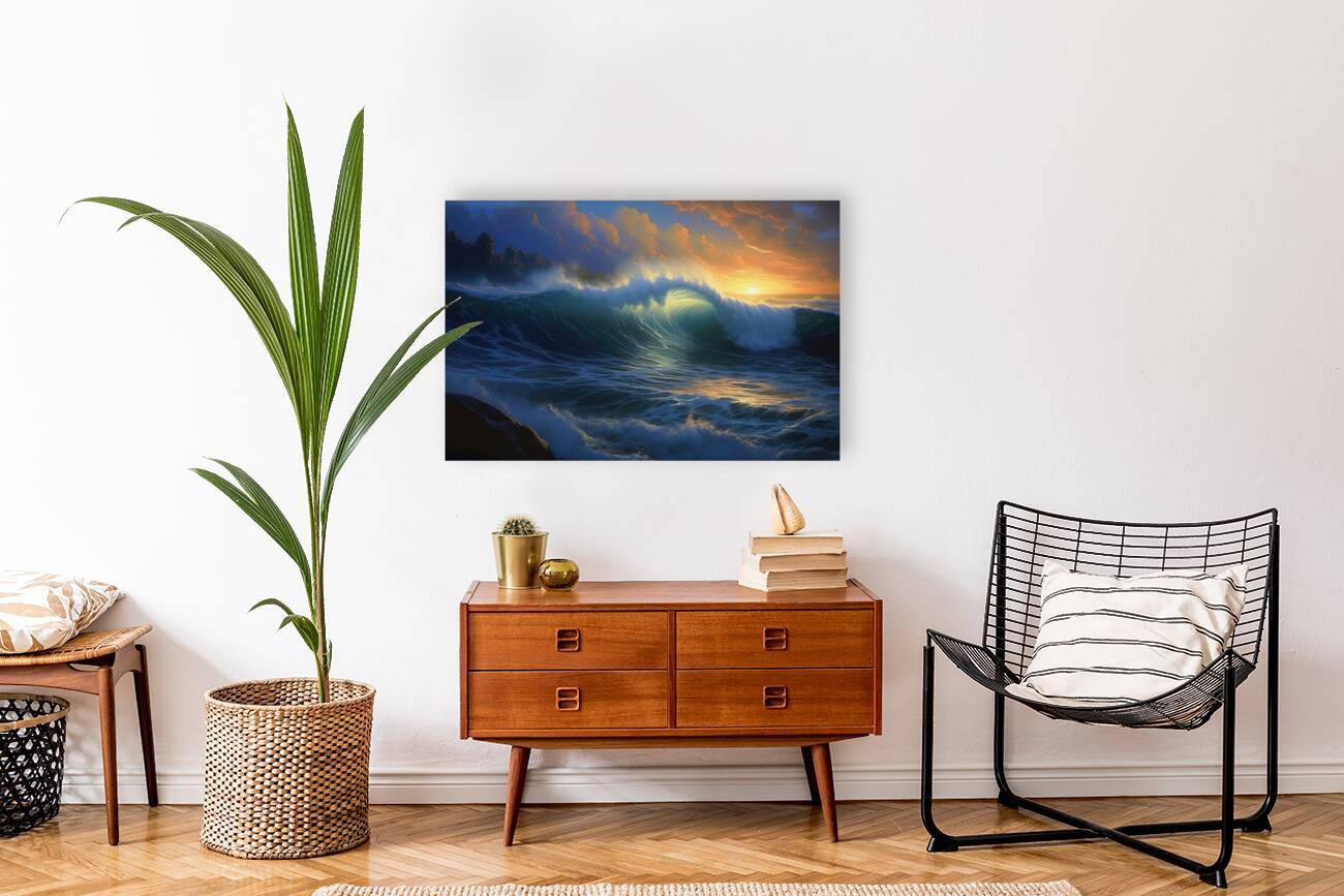 The Last Glimpse of sun thru the Wave Seascape 0079 Big XXL Large Giant Canvas or Mural Giclee Framed Oversized Wall Art For Home or Office Wall Decor 300dpi