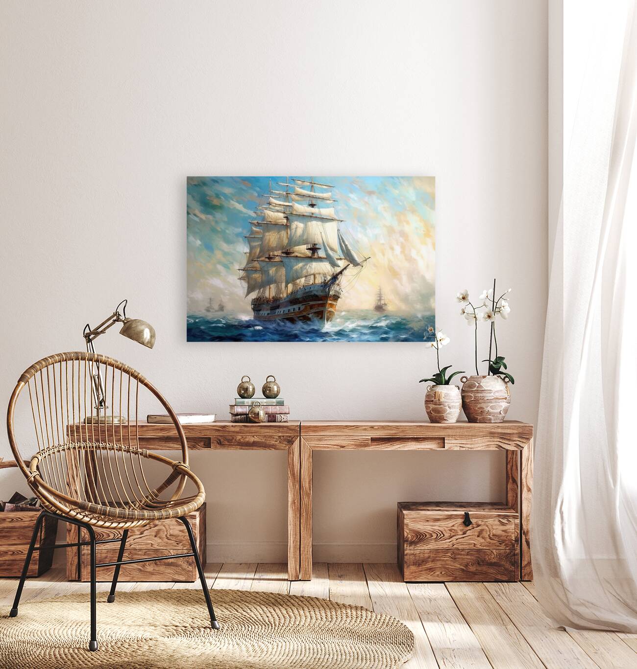 Illusive Spectral Seas Sail Ship From another Era 0096 Big XXL Large Giant Canvas or Mural Giclee Framed Oversized Wall Art For Home or Office Wall Decor 300dpi