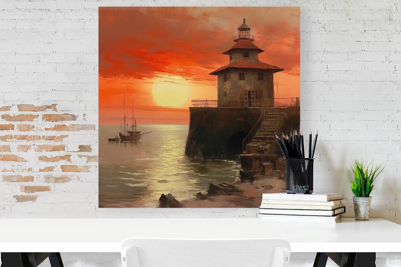 Beacon of the Crimson Sunset 0142 0142 Big XXL Large Giant Canvas or Mural Giclee Framed Oversized Wall Art For Home or Office Wall Decor 300dpi