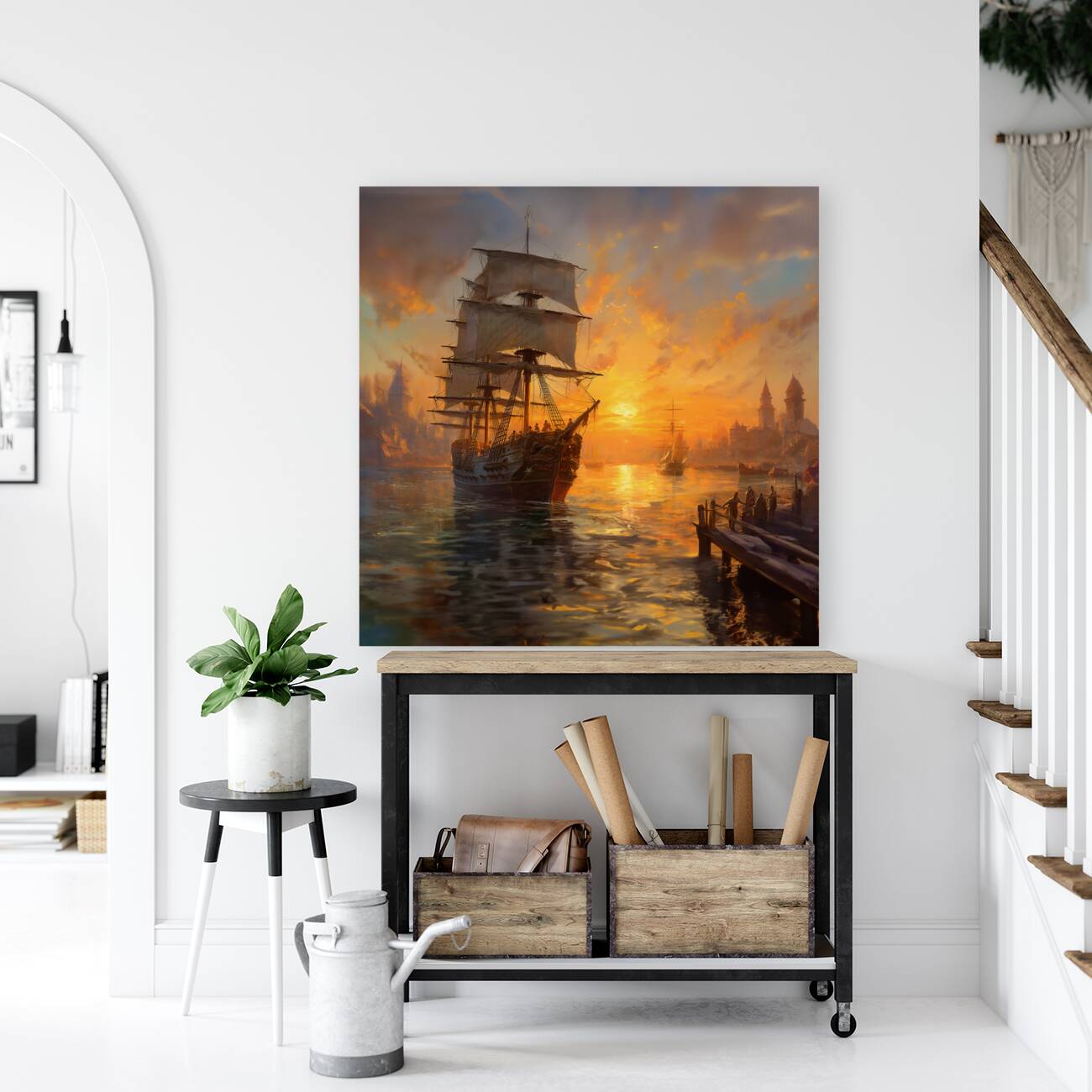 Sunsets Reflection on Nautical Majesty Big XXL Large Giant Canvas or Mural Giclee Framed Oversized Wall Art For Home or Office Wall Decor 0085e mod1